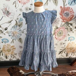 Crewcuts Blue Chambray and metallic thread ruffle Dress with Ruffle Sleeves